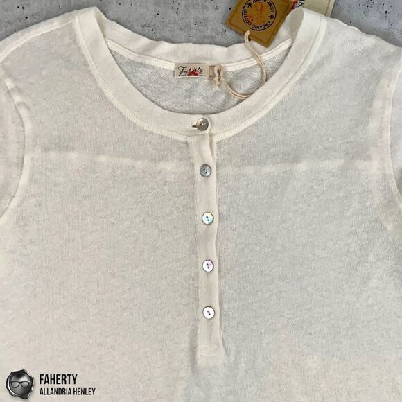 FAHERTY WOMEN’S ALLANDRIA SHORT SLEEVE HENLEY T SHIRT WITH HEMP & ORGANIC COTTON - Picture 3 of 16